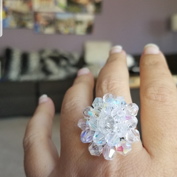 Swarovski Elements Aurora Borealis Large Flower Cluster Statement Ring NWT